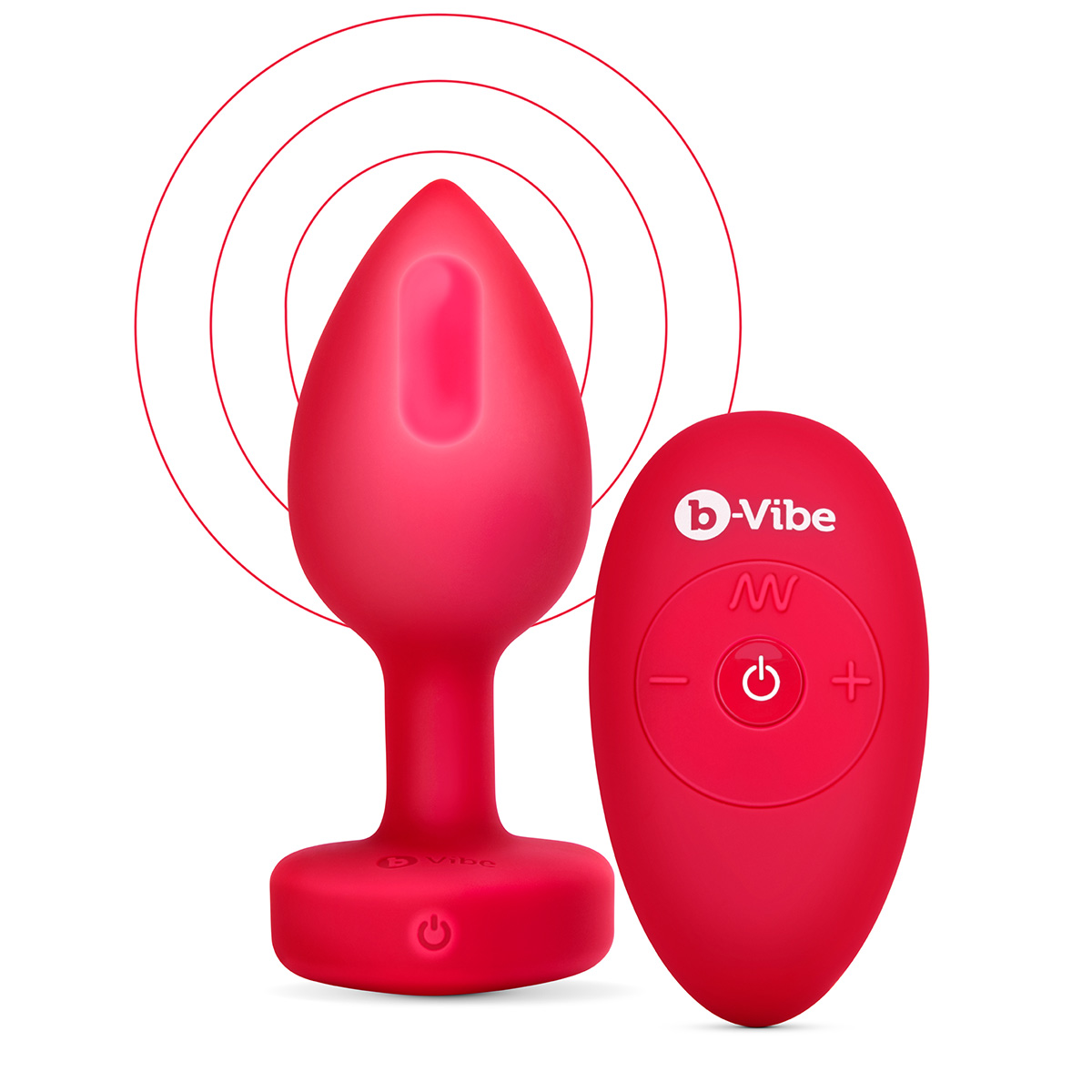 b-Vibe Анальный алый плаг с кристаллом-сердцем VIBRATING HEART SHAPE JEWEL PLUG M/L