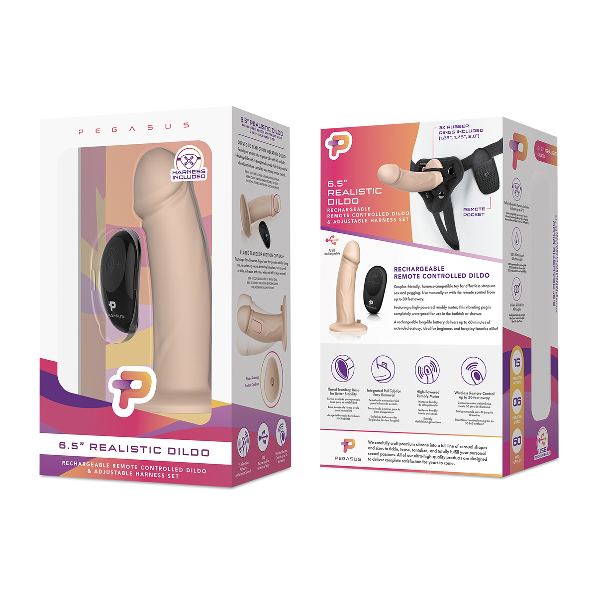 Pegasus Телесный фаллоимитатор-страпон с вибрацией 16 см
