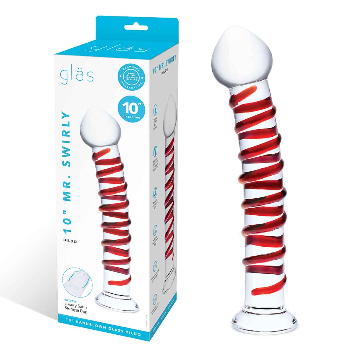 Glas Большой стимулятор с красной спиралью 10in MR. SWIRLY DILDO