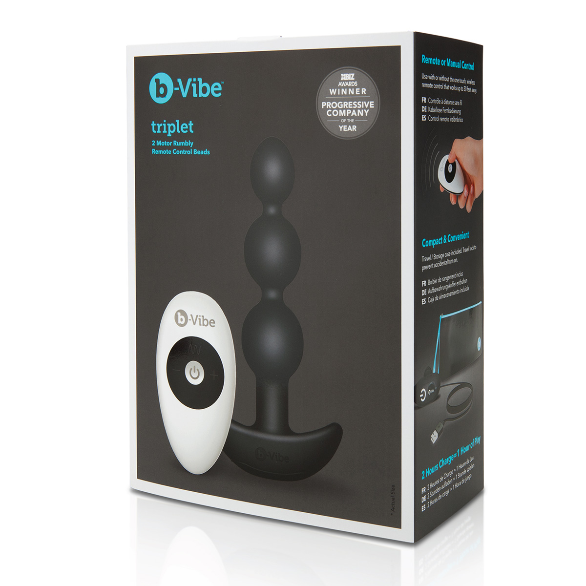 b-Vibe Анальные черные премиум-бусы с 2 моторами b-Vibe Triplet Anal Beads