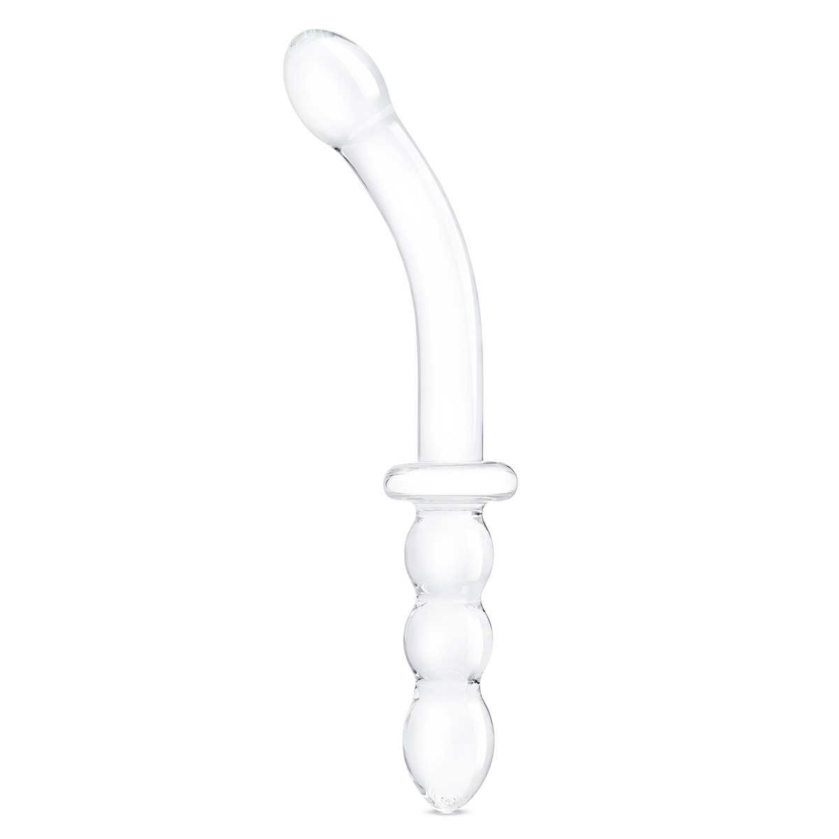 Glas Фаллоимитатор двусторонний 12 in Girthy Ribbed G-Spot Glass Dildo With Handle Grip Double Ended