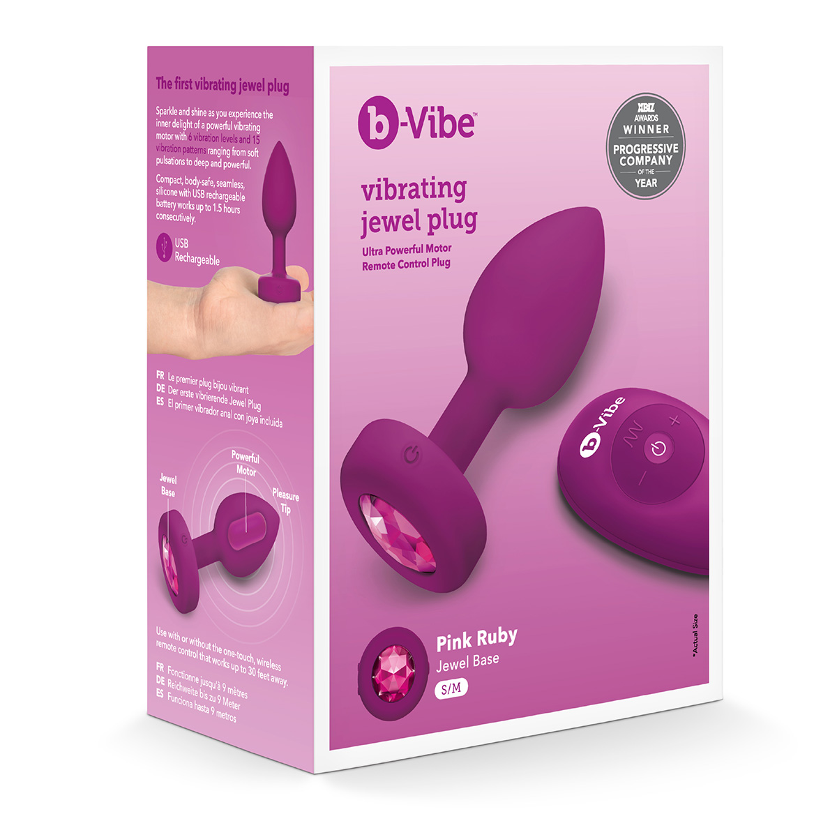 b-Vibe Вибрирующая втулка Vibrating Jewel Plug S/M цвета фуксии