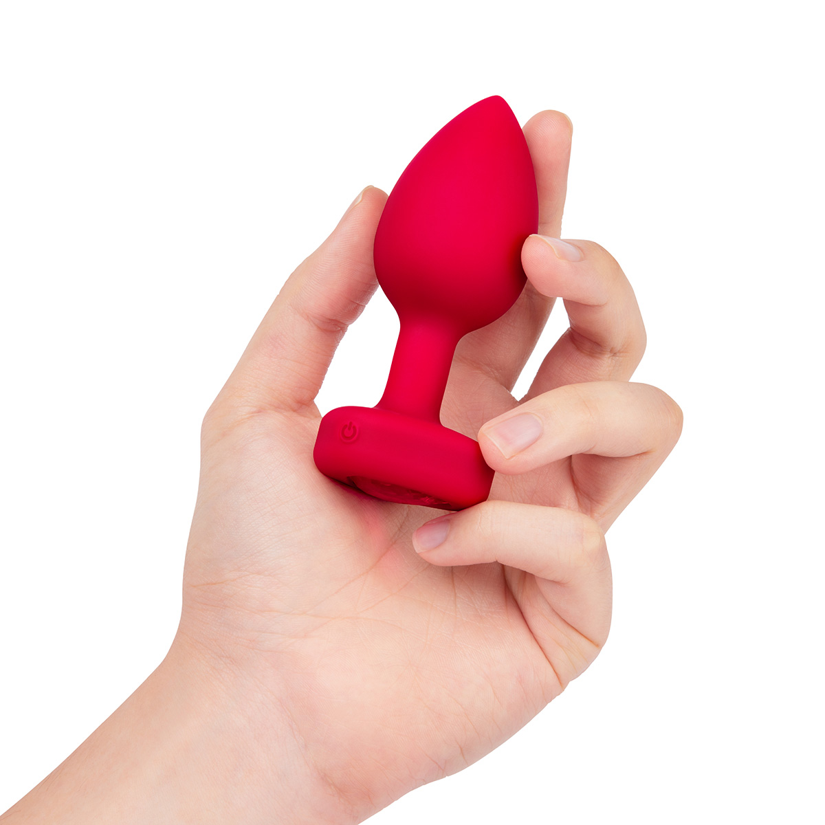 b-Vibe Анальный алый плаг с кристаллом-сердцем VIBRATING HEART SHAPE JEWEL PLUG M/L