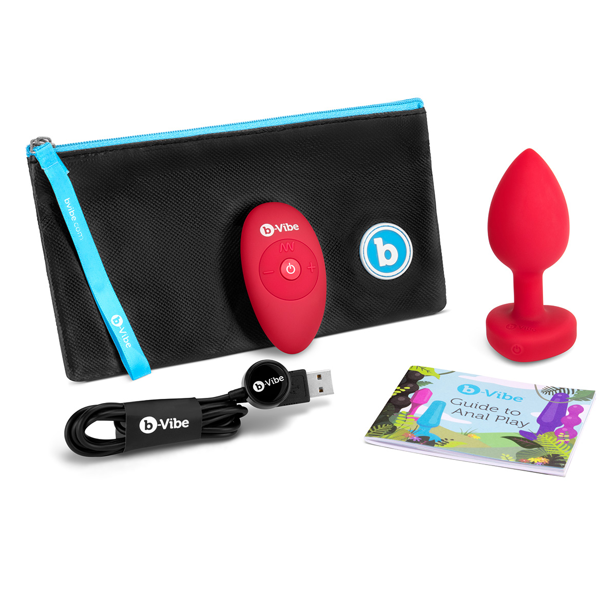 b-Vibe Анальный алый плаг с кристаллом-сердцем VIBRATING HEART SHAPE JEWEL PLUG M/L