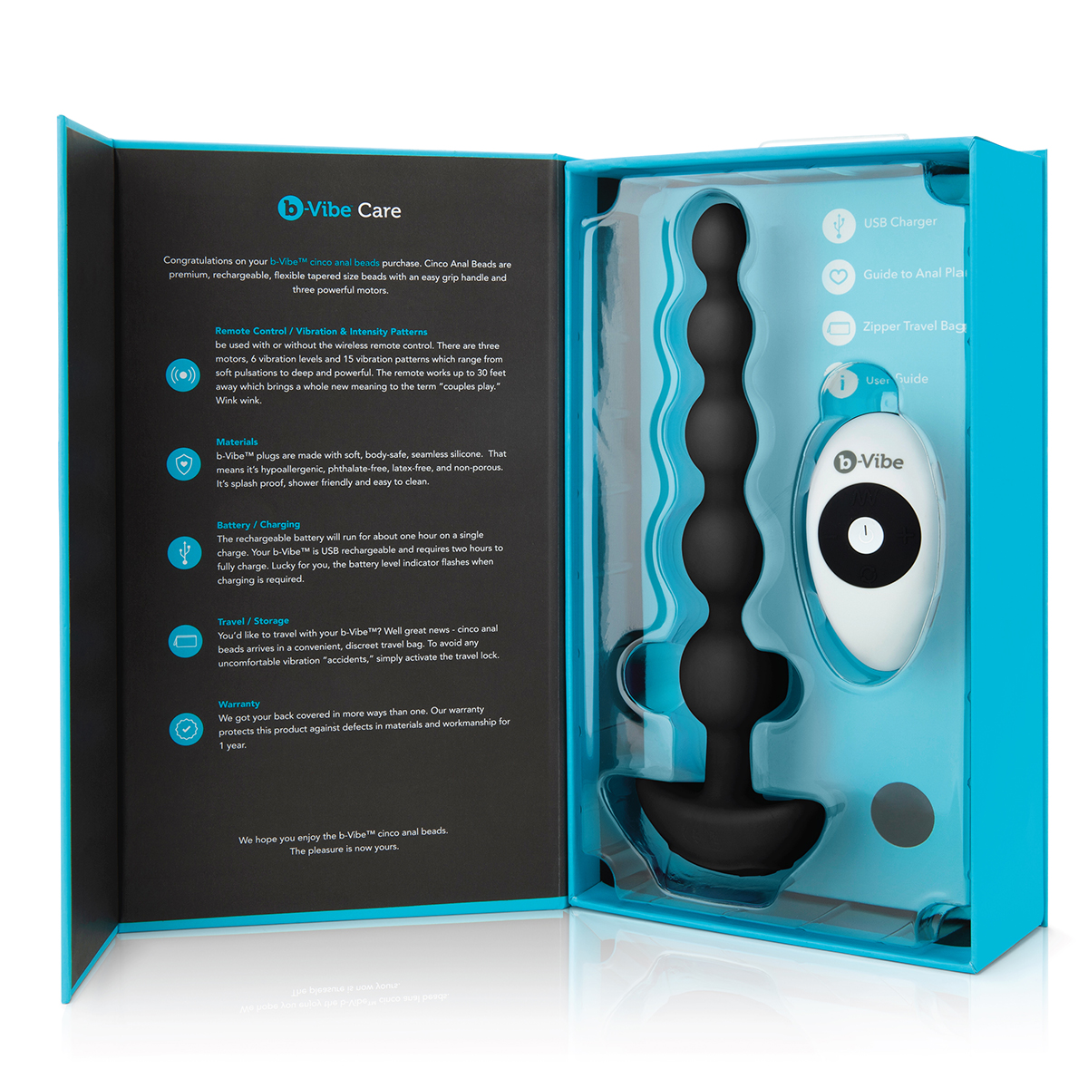 b-Vibe Анальные премиум-бусы с 3 моторами B-Vibe Cinco Anal Beads черные