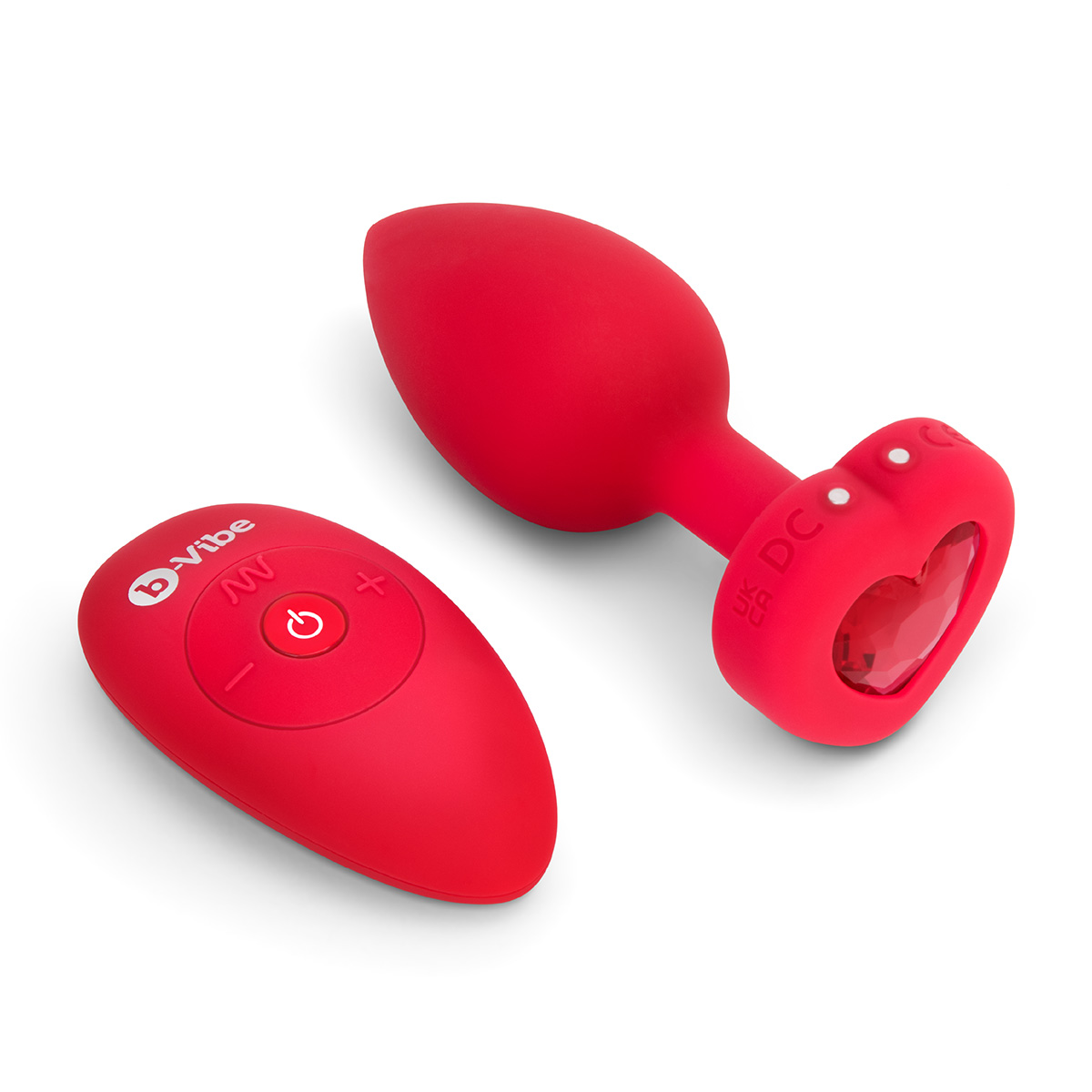 b-Vibe Анальный алый плаг с кристаллом-сердцем VIBRATING HEART SHAPE JEWEL PLUG M/L