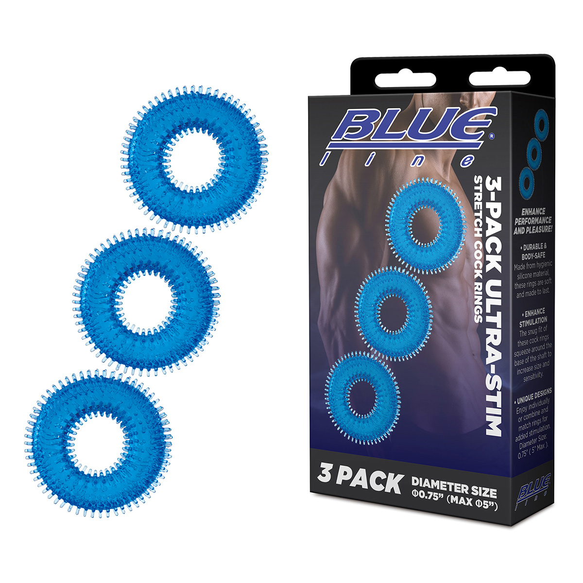 BlueLine Комплект из трех колец для эрекции 3-Pack Ultra-Stim Stretch Cock Rings