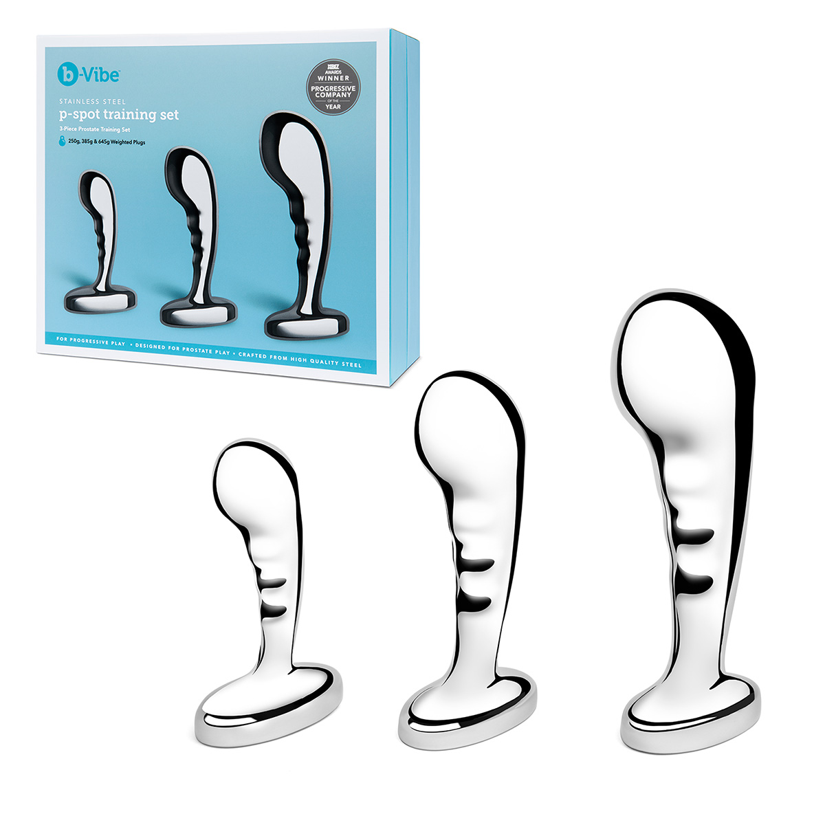 b-Vibe Набор стальных стимуляторов простаты STAINLESS STEEL P-SPOT TRAINING SET