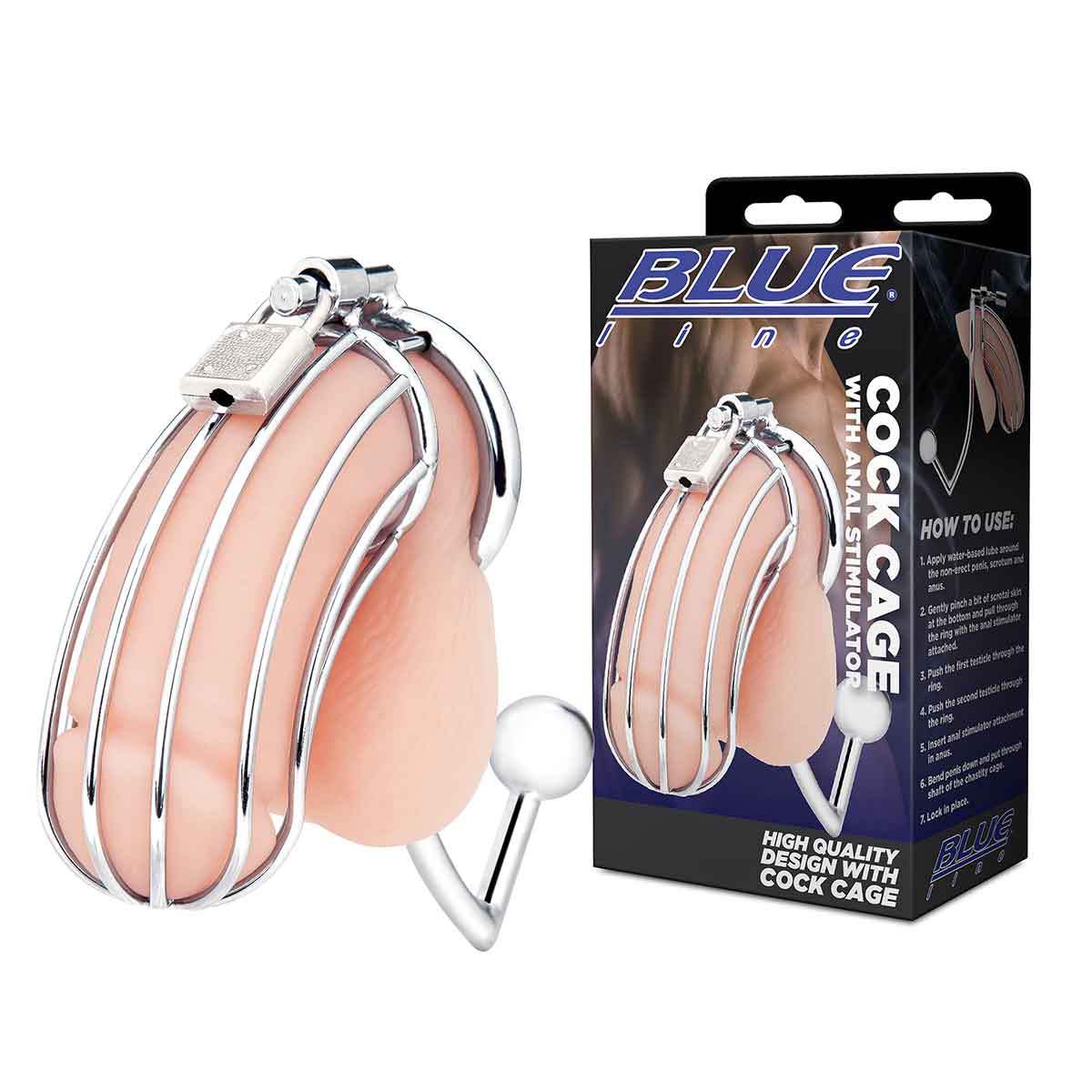 BlueLine Металлическая клетка с анальным стимулятором Cock Cage