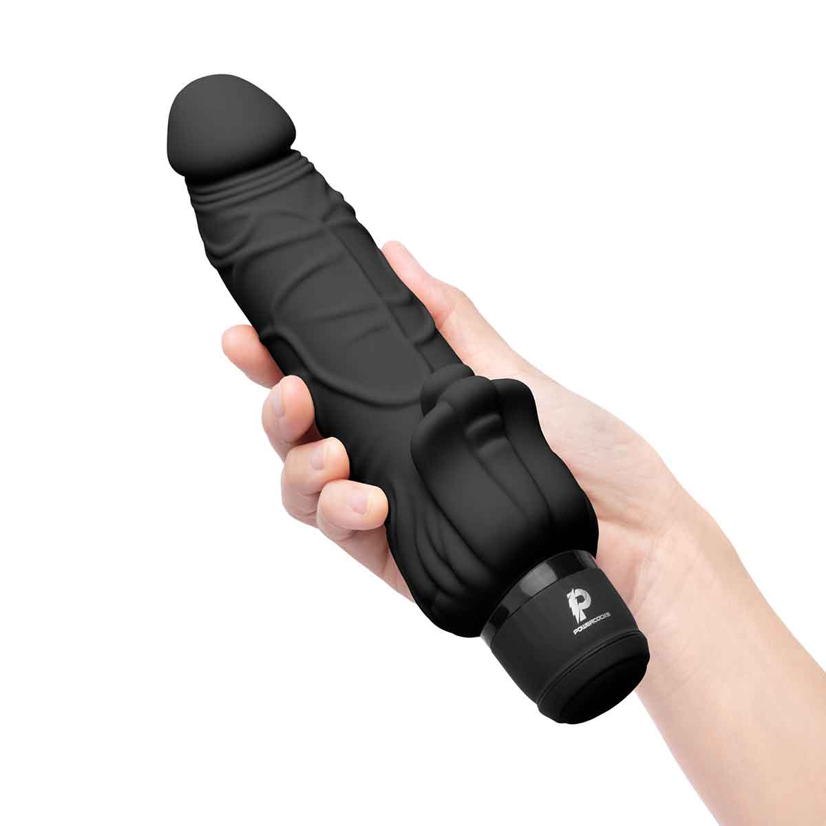 PowerCocks Реалистичный черный вибратор с клиторальным стимулятором 7" Realistic Vibrator