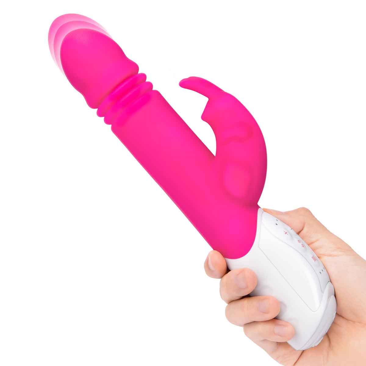 Rabbit Essentials Пульсирующий розовый вибромассажер с двумя виброэлементами G-SPOT THRUSTING RABBIT