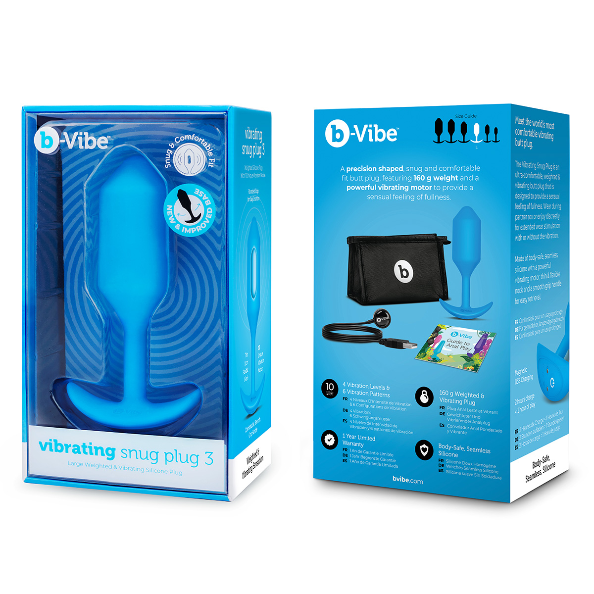 b-Vibe Профессиональная пробка для ношения с вибрацией голубая B-Vibe Vibrating Snug Plug 3