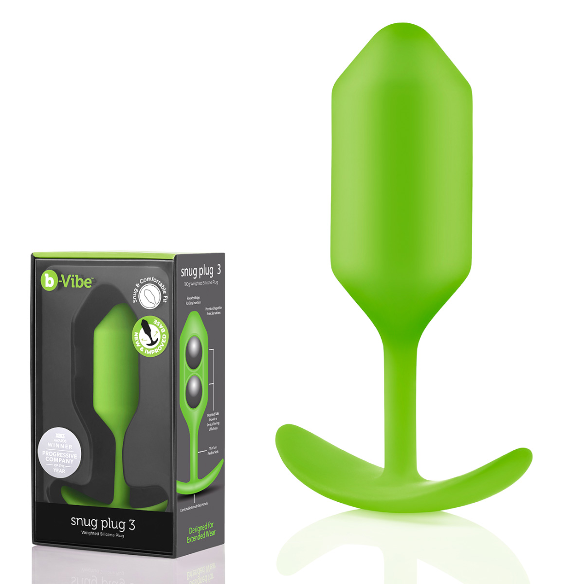 b-Vibe Профессиональная пробка для ношения B-vibe Snug Plug 3 лайм