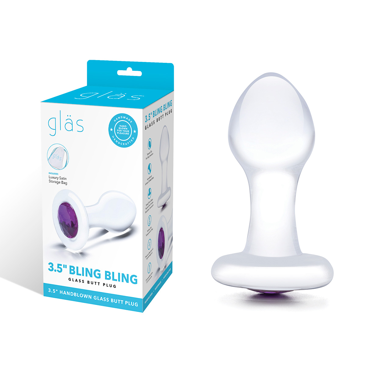 Glas Стеклянная анальная пробка со стразом Bling Bling