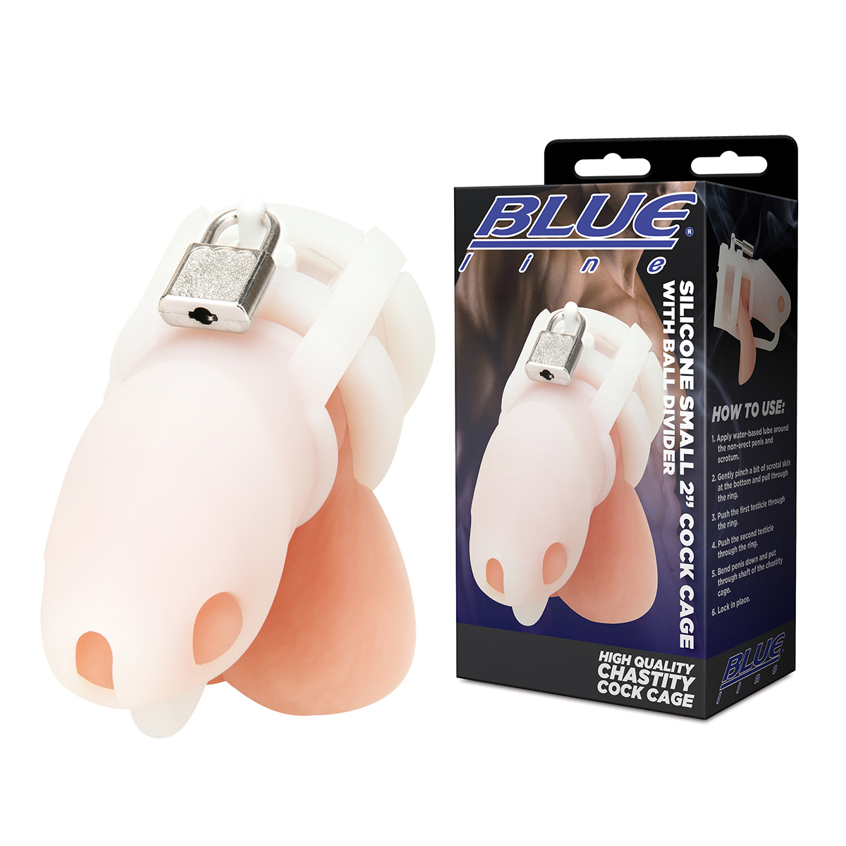 BlueLine Клетка для пениса белая Silicone Small 2 in Cock Cage With Ball Divider