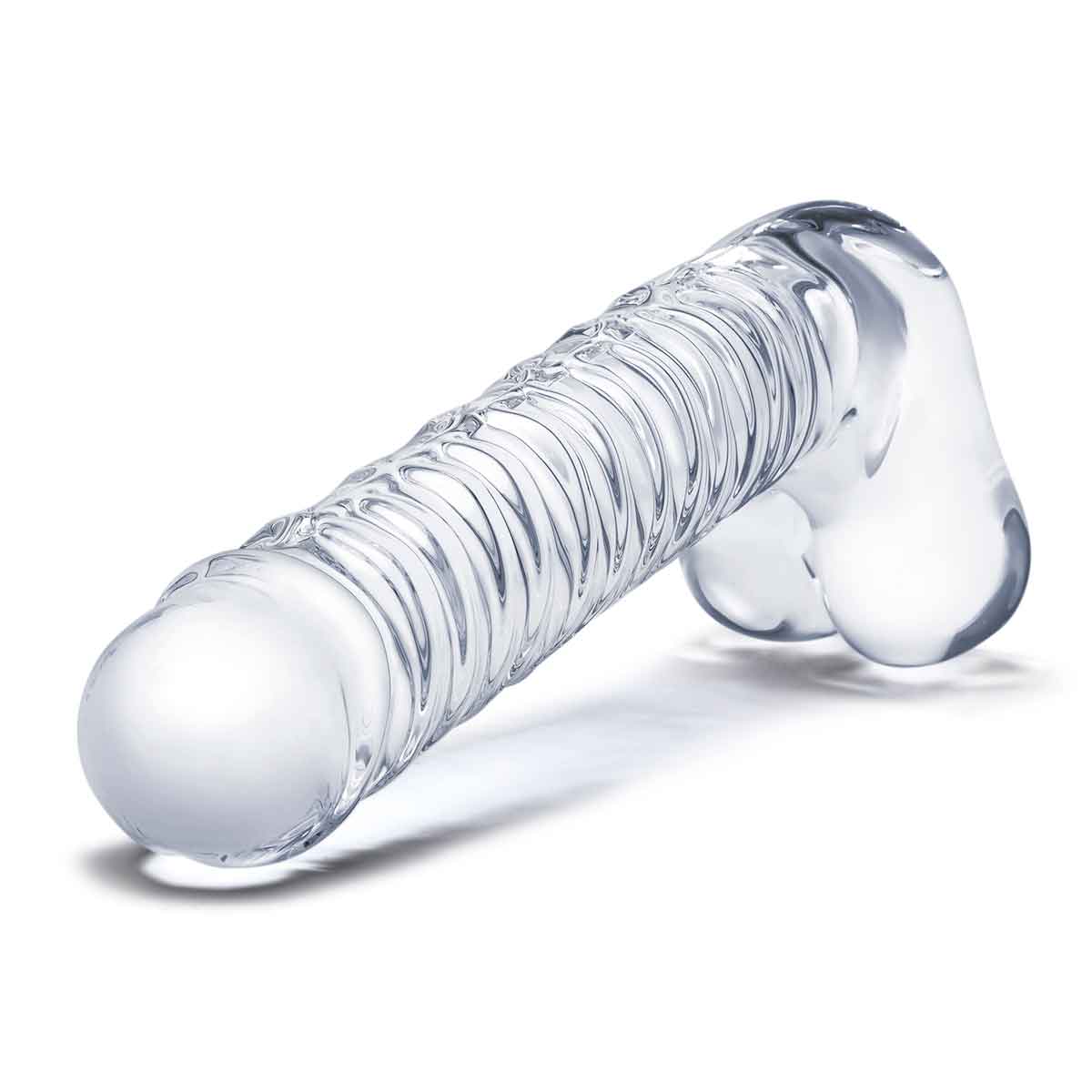 Glas Фаллоимитатор прозрачный с мошонкой 8in REALISTIC RIBBED GLASS DILDO