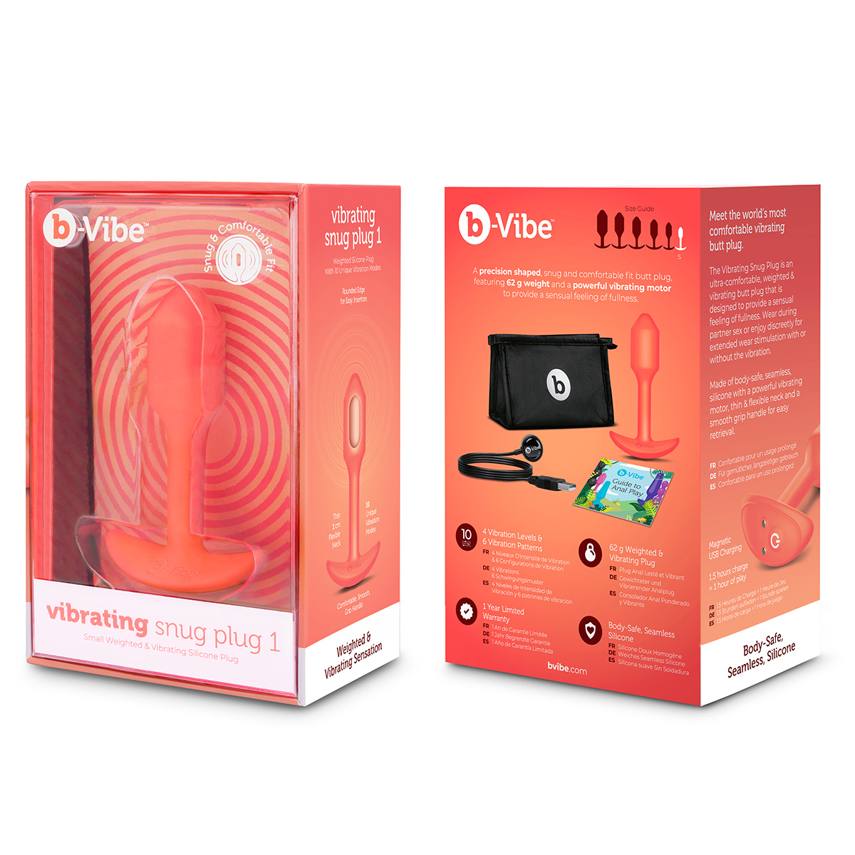 b-Vibe Профессиональная пробка для ношения с вибрацией оранжевая b-Vibe Vibrating Snug Plug 1