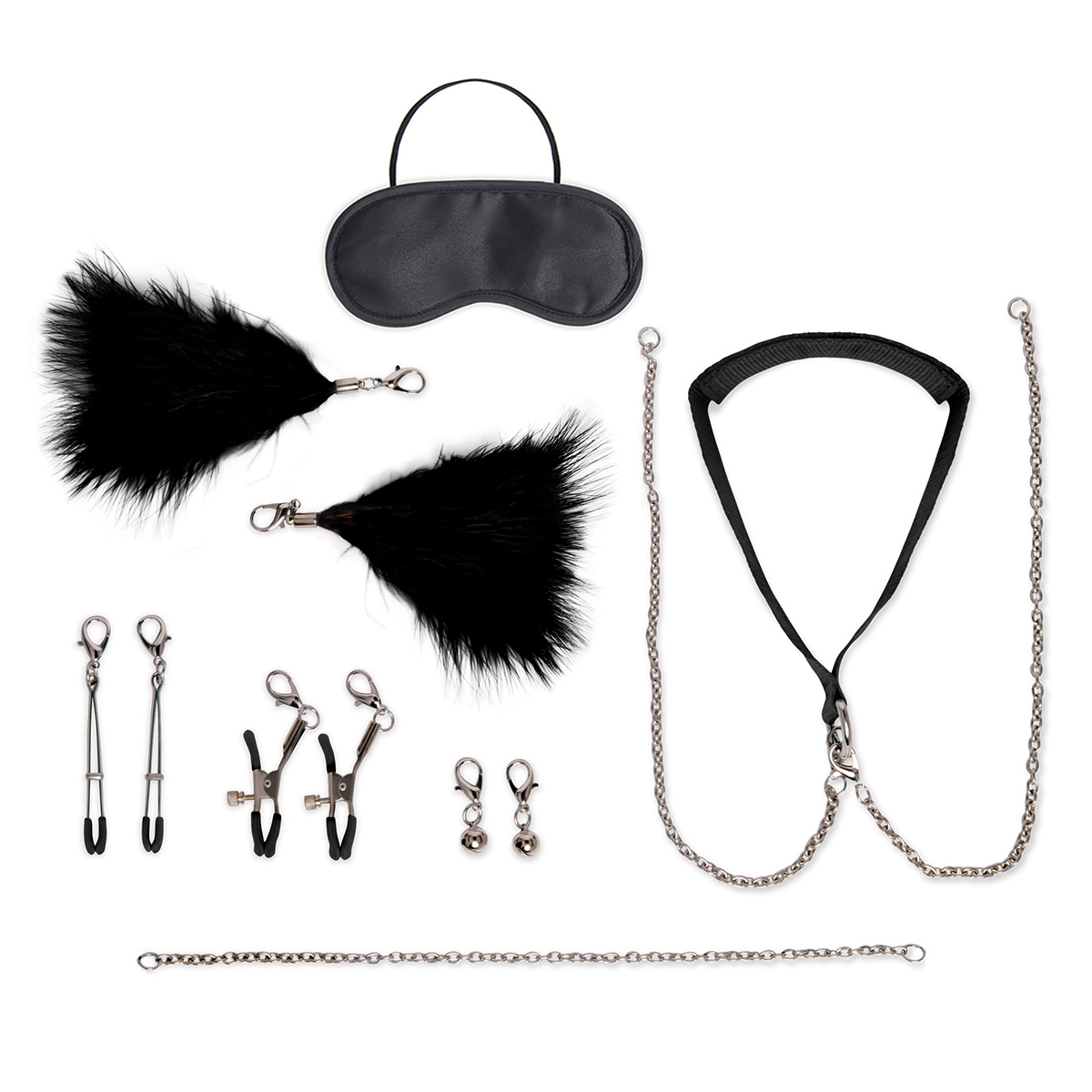 Lux Fetish Большой набор из 12 предметов Interchangeable Collar & Nipple Clips Set