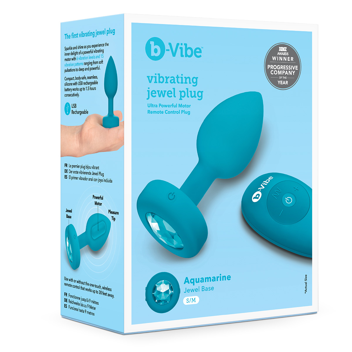b-Vibe Вибрирующая втулка Vibrating Jewel Plug S/M бирюзового цвета