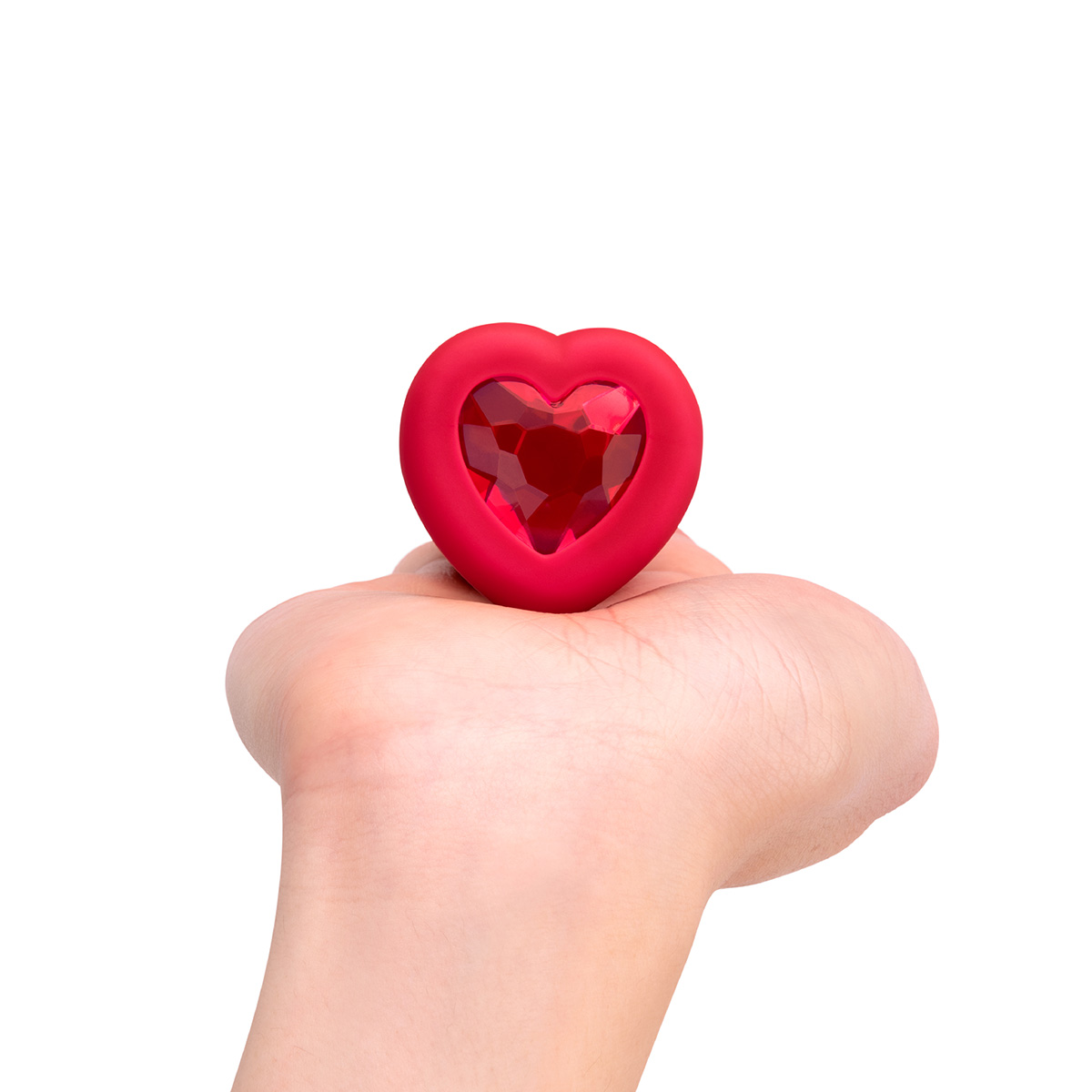 b-Vibe Анальный алый плаг с кристаллом-сердцем VIBRATING HEART SHAPE JEWEL PLUG M/L